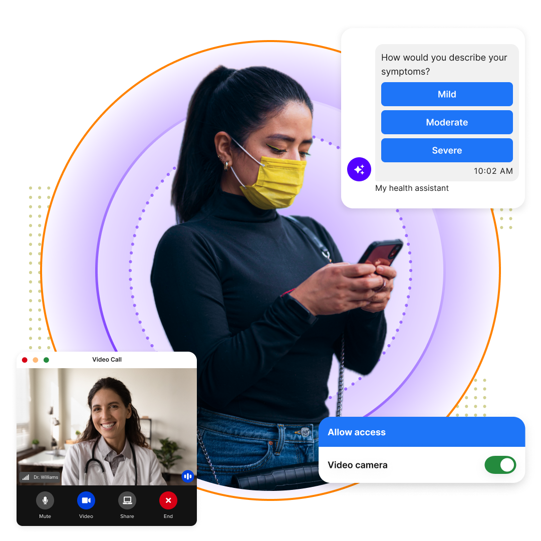 Patient using Pager Health's intelligent healthcare navigation experience with AI-enabled chat, video care options, and unified navigation connecting providers, payors, and care teams
